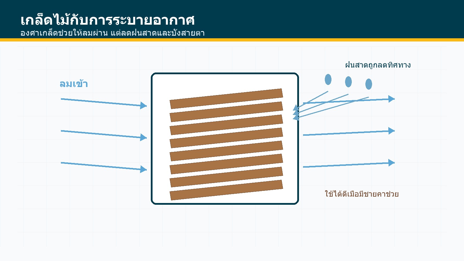 ไดอะแกรมทิศทางลมและฝนผ่านเกล็ดไม้สัก